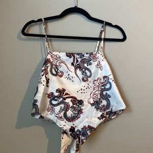 White dragon satin tie crop top - size S